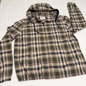 YMC Green, Navy & Cream Tartan Hooded Pullover Size XL